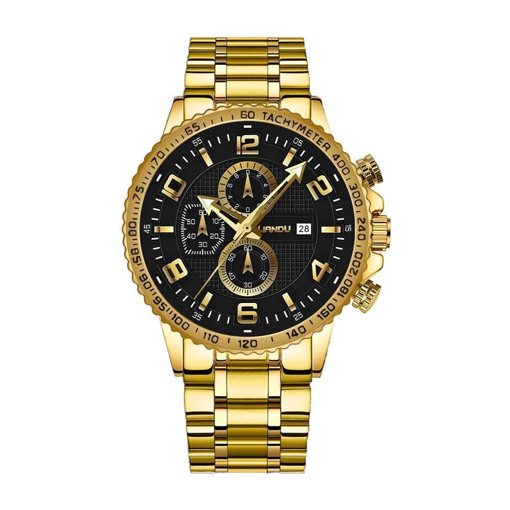 2-piece mens watch bracelet set luxury gold top fashion casual watch with calendar quartz watch Relogio Masculino W240923