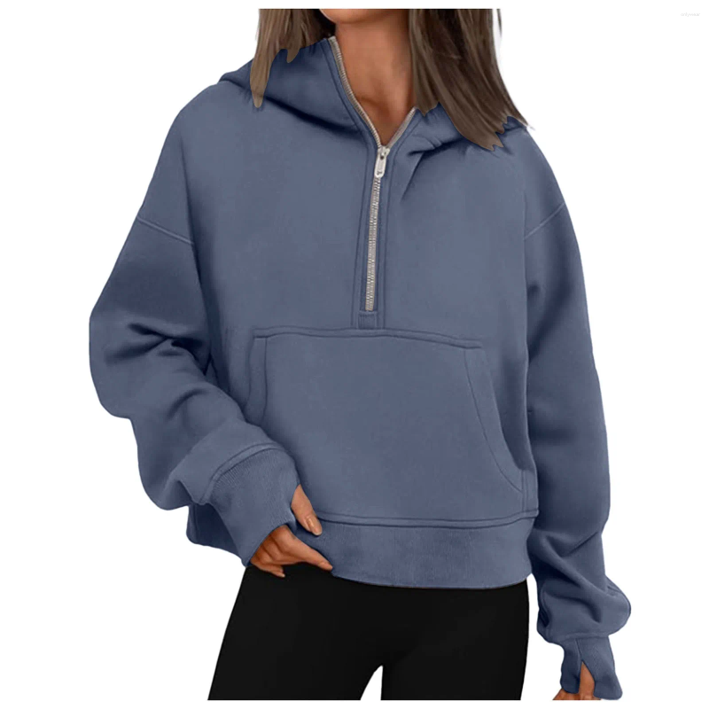 Women's Hoodies Women Hoodie Harajuku Half Zip Sweatshirts Autumn Winter Casual Oversize Streetwear Hooded Sweatshirt Tops Sudaderas