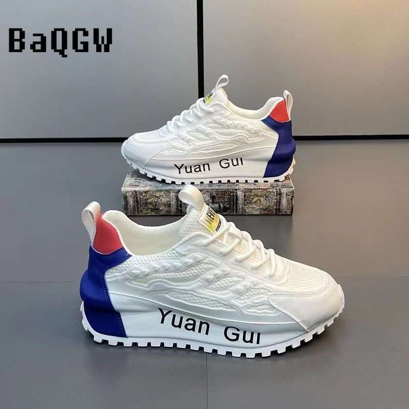 Color Block Chunky Sneakers Men Running Fashion Casual Breathable Leather Mesh Increased Thick Platform Designer Shoes