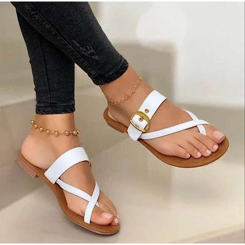 Fashion Slippers Women Summer New Clip Toe Buckle Casual Shoes Ladies Beach Flat Flip ps Female atos De Mujer