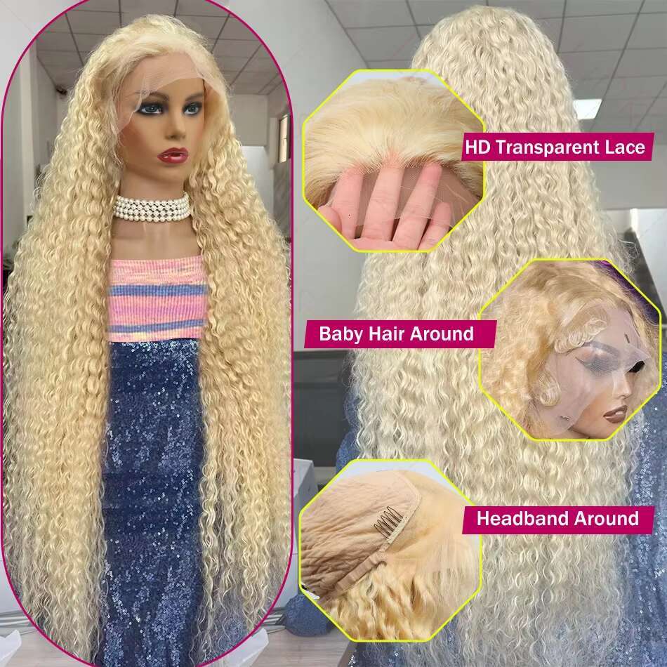 Brazilian 30 38 Inch HD 613 Deep Wave13x6 Lace Front Human Hair Wig Color 200% 13x4 Curly Honey Blonde Frontal Wigs For Women