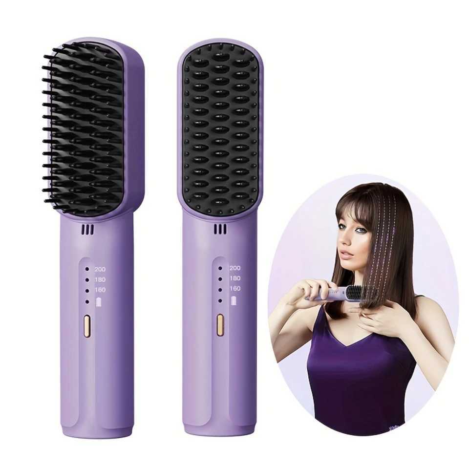 Wireless Straightening Comb - Womens Go Barber Mini Flat Iron Wig Kit with Charging and Anti Scalp Comb CL240923