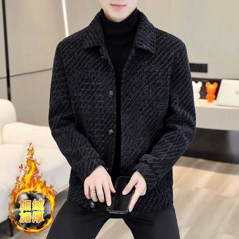 2022 Autumn Winter Striped Wool Blended Jacket Mens Plush and Thick Casual Business Short Trench Coat Social Street Clothing Coat W240921
