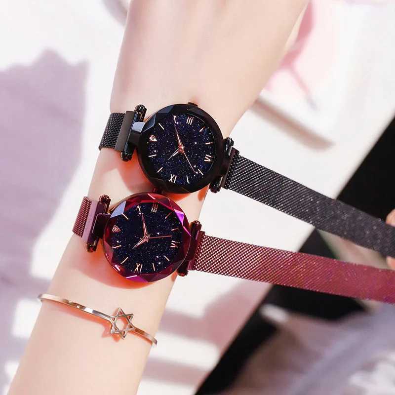 Womens Fashion Starry Sky es Magnet Buckle Mesh Belt Diamond Quartz Women Dr ClockXJ250304