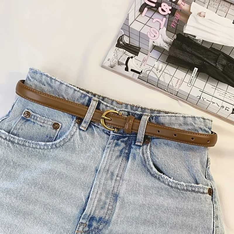 Retro Semicircle Buckle Belt Womens Stylish PU Leather Thin Waistband Pressure Line Edge Decoration Pants Versatile Waist BandX240923