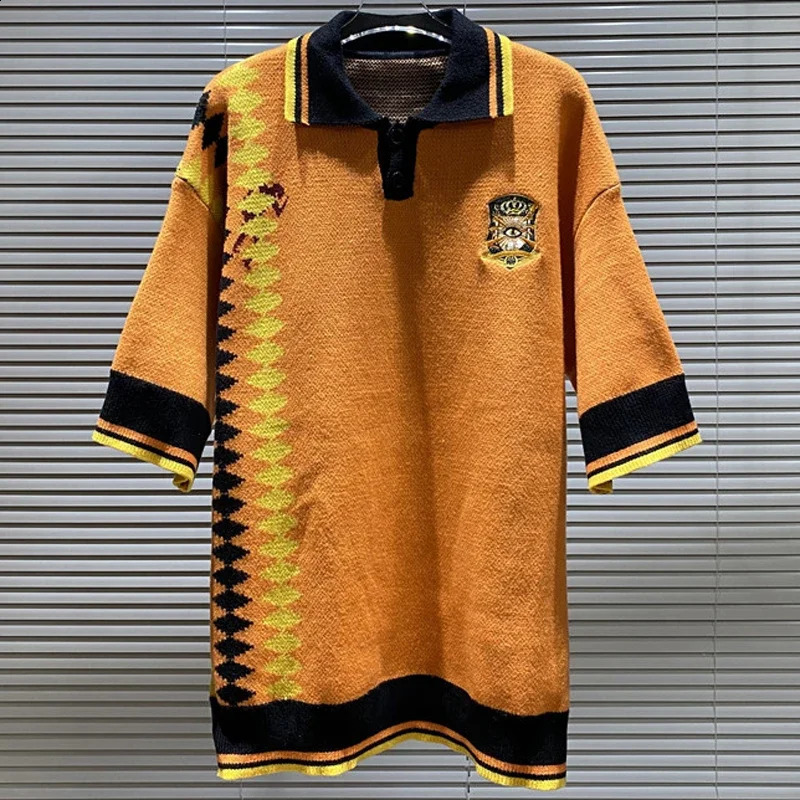 House of Errors Pullover High Street Hip Hop Polo Neck Knitwear Casual Mens HOUSE OF ERRORS Short Sleeve Sweaters 240915