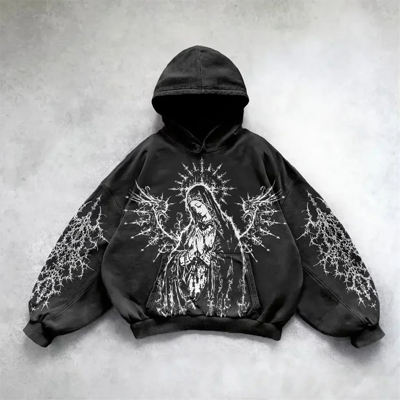 Y2k Gothic Clothing Hoodie Men Women Goddess Pattern Printing Hip Hop Casual Sweatshirt Selling Personality Retro Streetwear High Stree