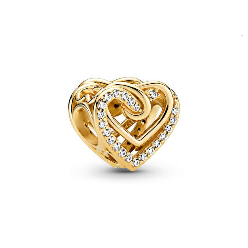 Classics 18K Gold Plated 925 Silver Sparkling Leveled Heart Charms Openwork Family Roots Charm Beads Fit Chain Bracelet DIY Women Jewelry Fashion Gift