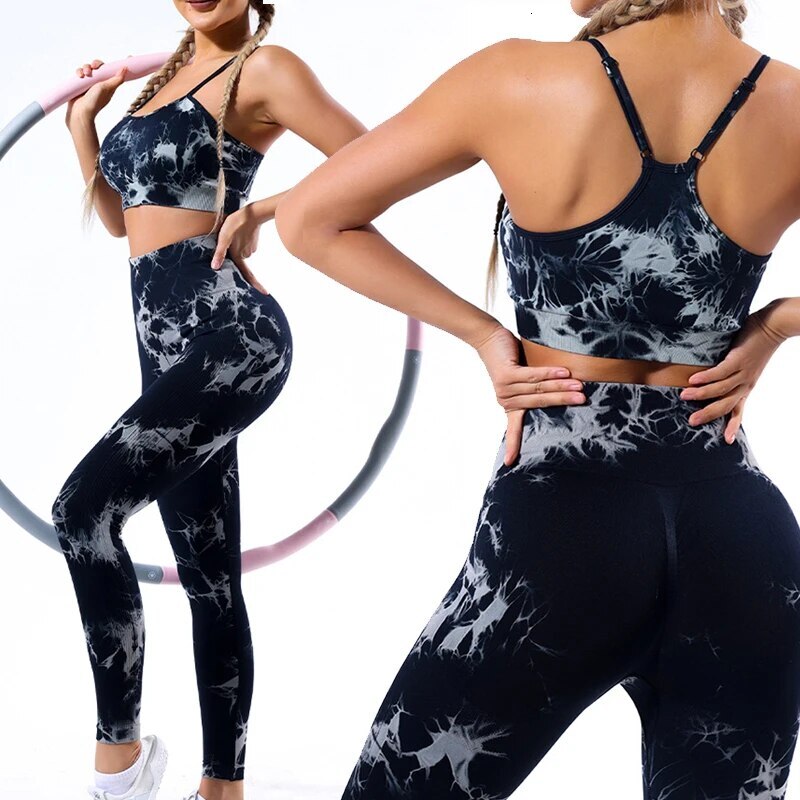Tie Dyed Seamless Suspender Yoga Gym Sports Top Running Vest Women's Without Bra Pad
