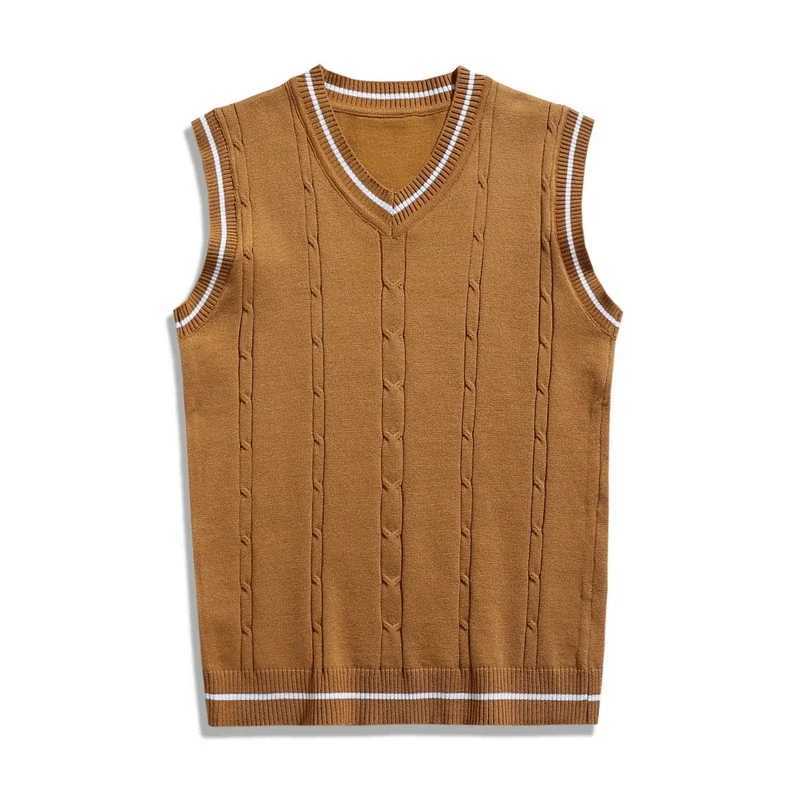 Retro V-neck college style mens knitted vest autumn and winter fried dough twisted color comparison couple sleeveless vest W240923