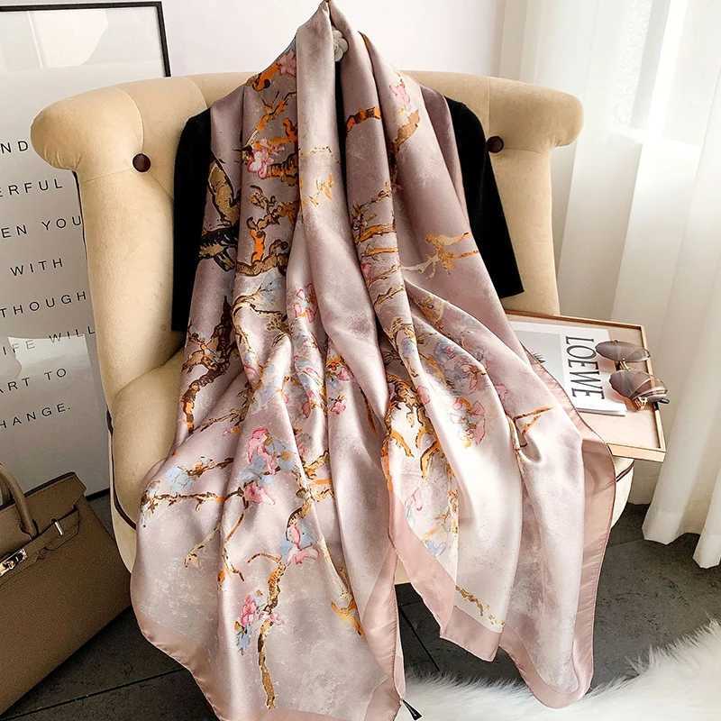 Scarves 180*90cm New Style Silk Scarves Women Office La Large Party Fashion Print Beach Hijab foulard bandanna muffler shl pareo J240923