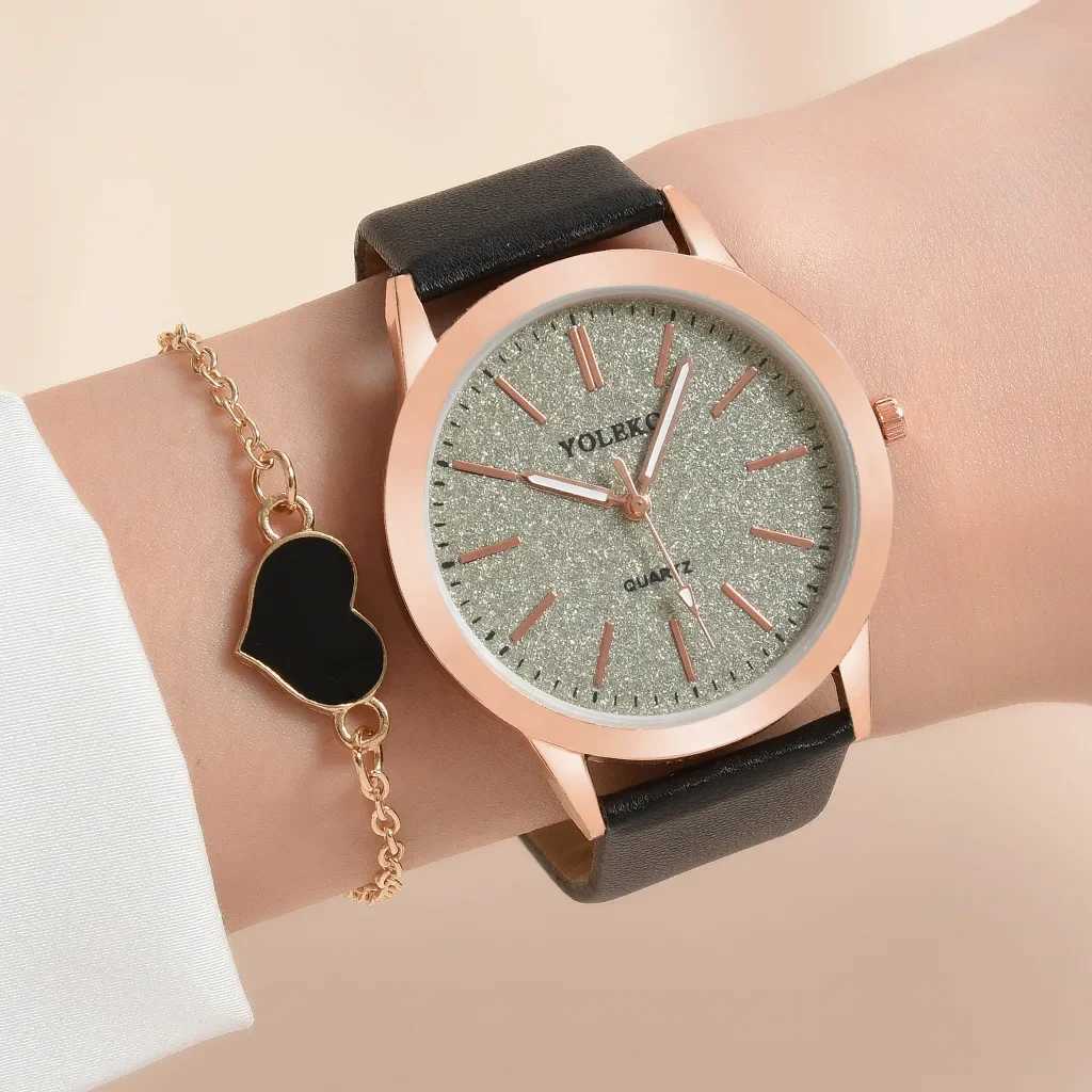 2pcs Set Watches for Women Fashion Casual Ladies Quartz Wristwatches Leather Strap Watch Women Female Clock for Girl Gift No BoxX240923
