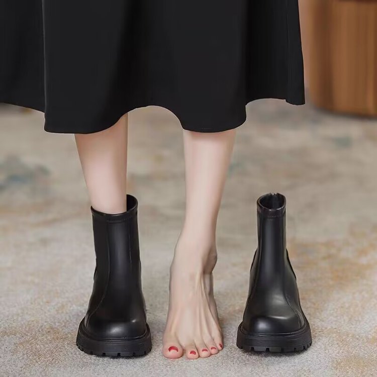 Trendy Square Toe Versatile Boots Thick Sole Height Boost Khaki Black | 2024 Winter Fashion caf1