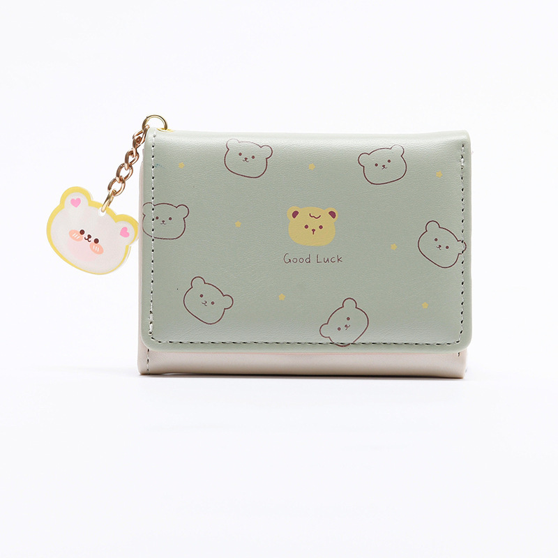 Women Thin Korean Version Cute Cartoon Bear Ladies Small Student Three-fold Wallet Female Fashion Short Coin Purse