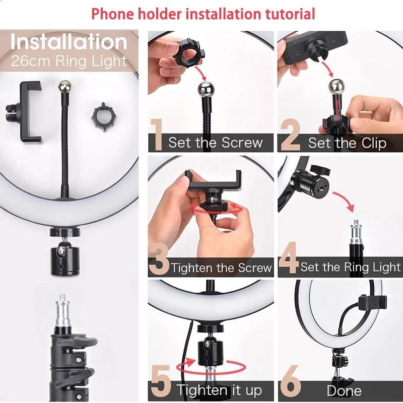 26/33cm LED ring light USB dimmable pography studio fill light remote control with tripod and Tiktok video live light 240909