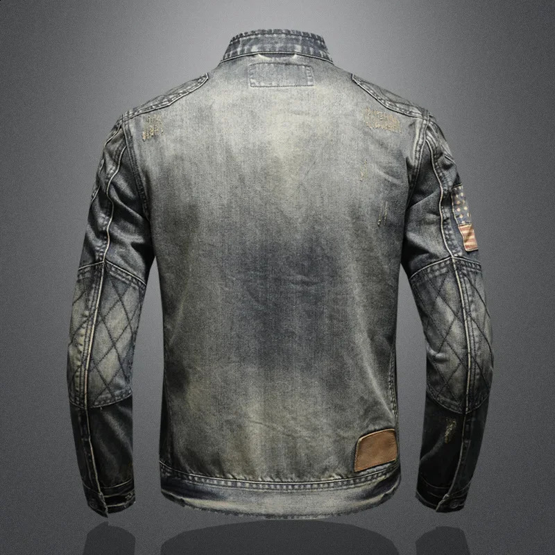 Retro fashion fully matched denim jacket trend casual mens personalized stand up collar zipper top 240921