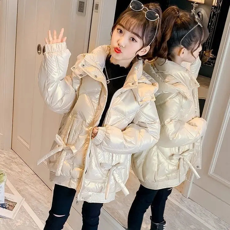 RAISE Autumn Winter Jacket For Girl Kid Baby Girl Shiny Solid Warm Hooded Outerwear Coat 4-14Y Teenager Cotton Parka Outift 240919 - view 3