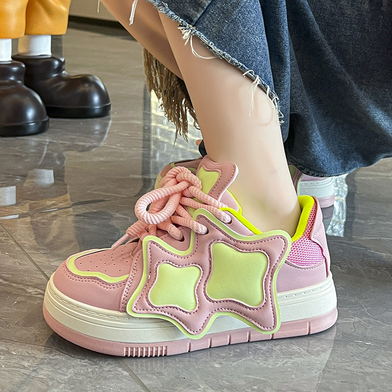 Hong Kong Style Stars Contrasting Colors Versatile Platform Sneakers 3a8c