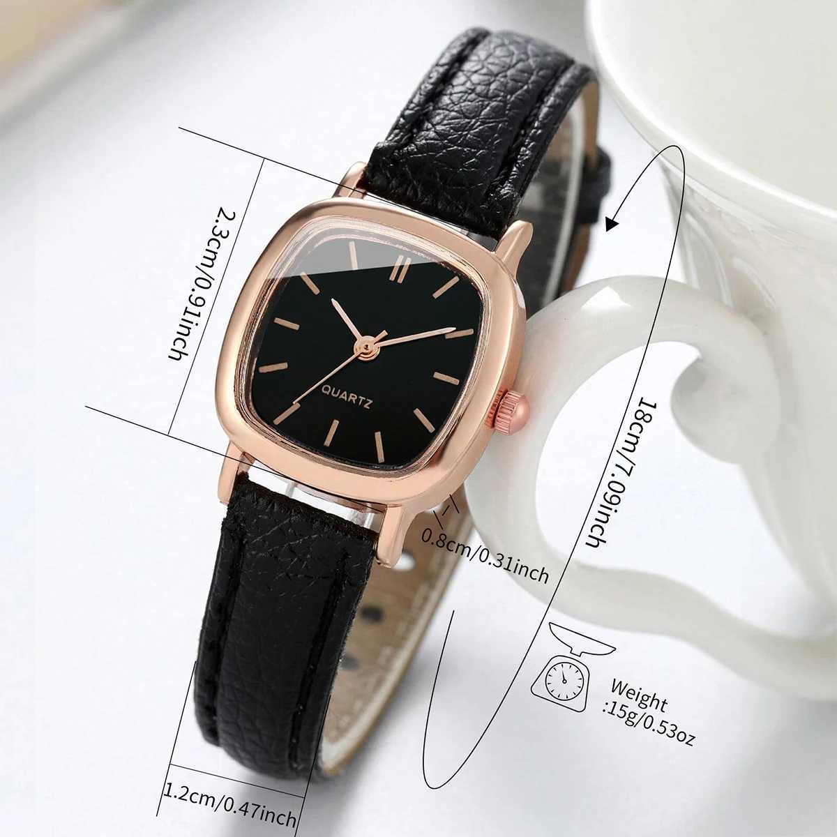 Fashion Women Leather Strap Square Case Quartz Watch Heart BraceletX240923
