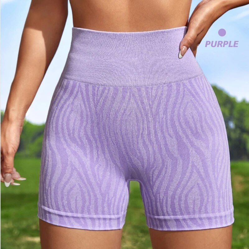 Women's High Waist Seamless Yoga Pants Fashion Zebra Stripe Wide Belt Fiess Tights Sports Shorts