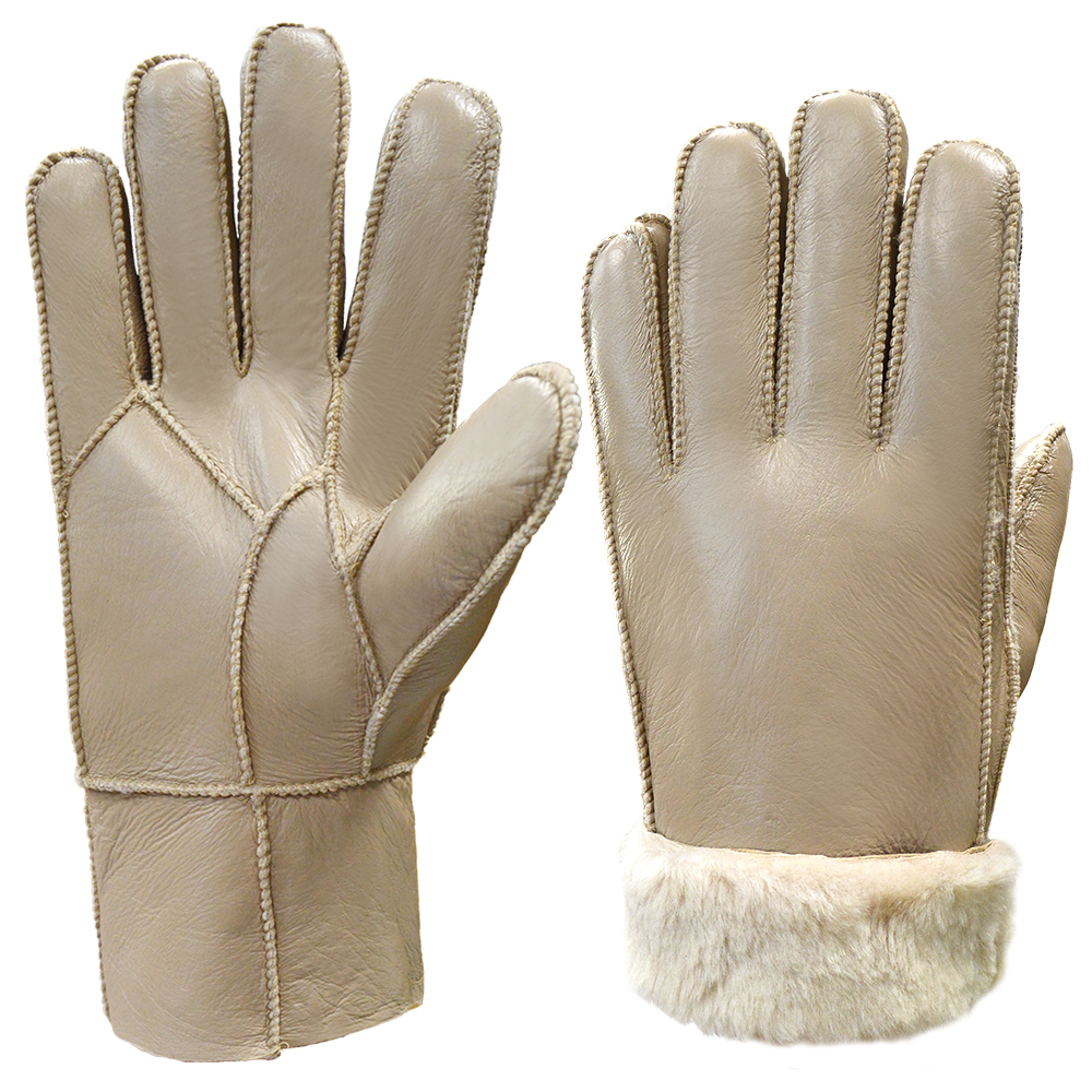 Winter Outdoor Solid Thickened Style Genuine Leather Fur Lined Gloves Mittens Wool Gloves For Men