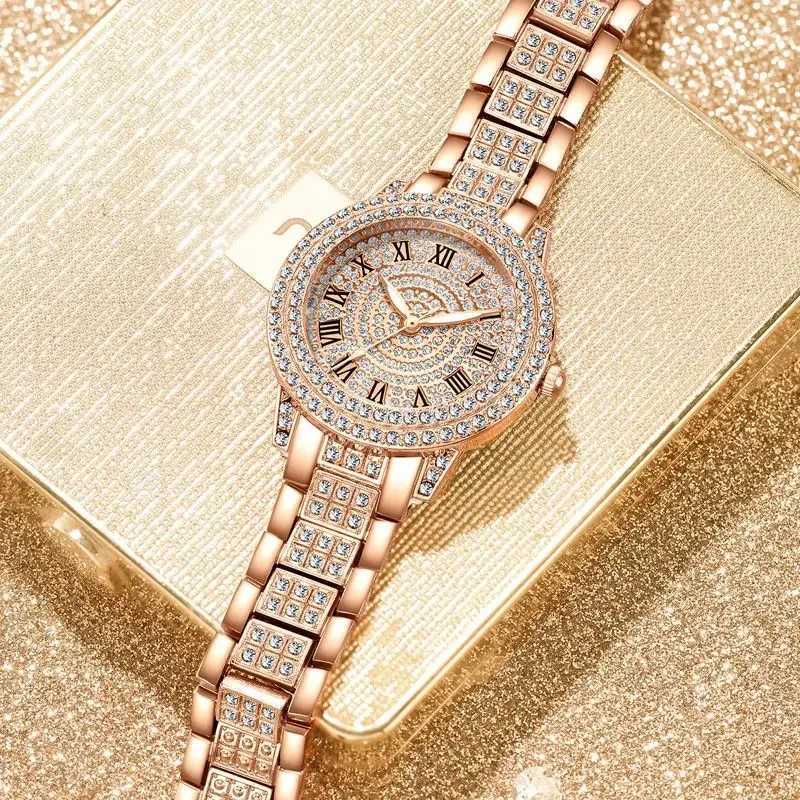Luxury Full Diamond Watch for Women Elegant Brand Quartz Steel Bracelet Watches Ladies Zircon Crystal Fashion Wristwatch ClockXJ241109