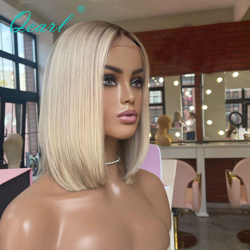 Large Small Size Cap Human Hair Wigs Warm Honey Blonde Frontal Glueless Light 613 Short Bob Lace Wig Natural Root Qearl