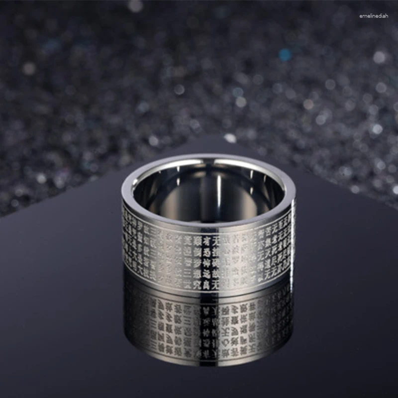Men's Titanium Steel Buddhist Scriptures Lucky Amulet Thumb Ring 4