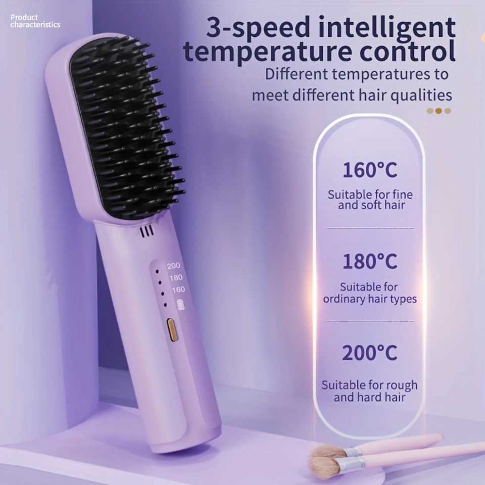 Wireless Straightening Comb - Womens Go Barber Mini Flat Iron Wig Kit with Charging and Anti Scalp Comb CL240923