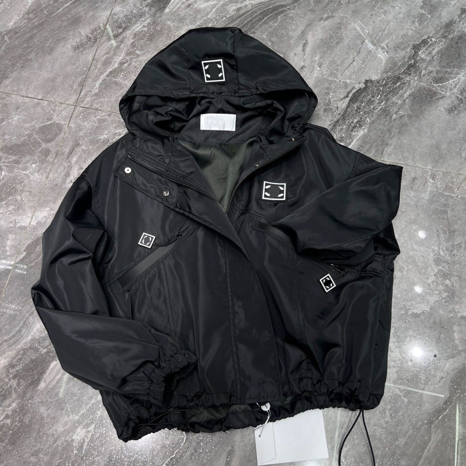 Women autumn new black color logo print hooded outdoor windbreaker jackets designer high quality coats SML