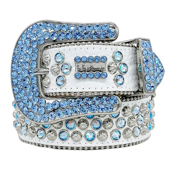 Designer Simon Belt for Men Women Shiny diamond Black Blue white multicolour bling rhinestones Retro Needle Buckle Belts 20 Colors