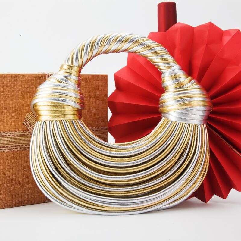 Summer small shoulder for women 2023 new handmade woven French niche casual crossbody bag gold handbag 1