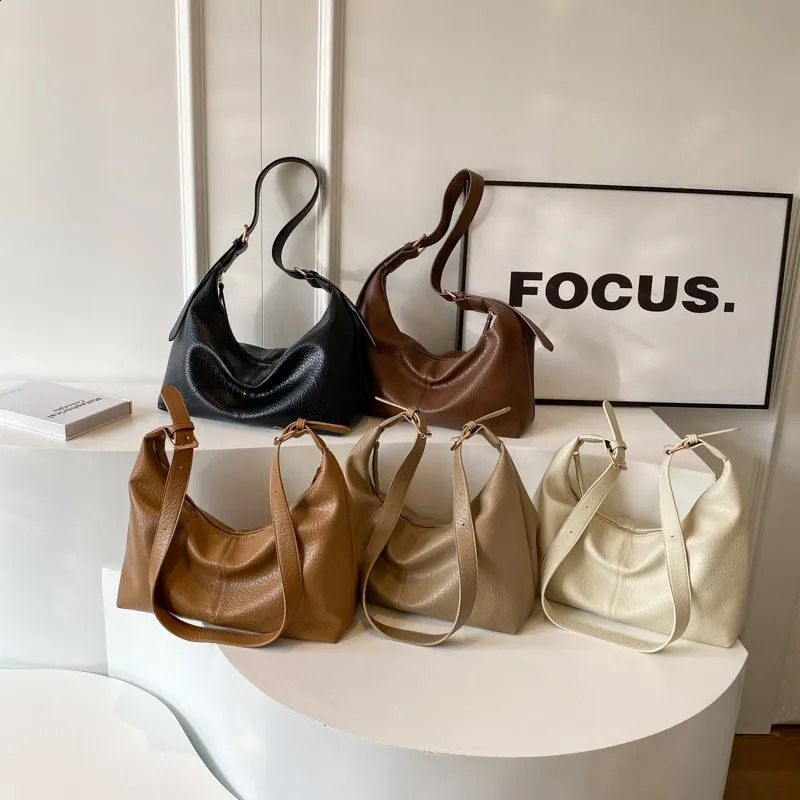 Fashion Simple Large Capacity Shoulder Bags Women Retro Big PU Leather Tote Bag Solid Handbag High-capacity Hobo Bag 240918