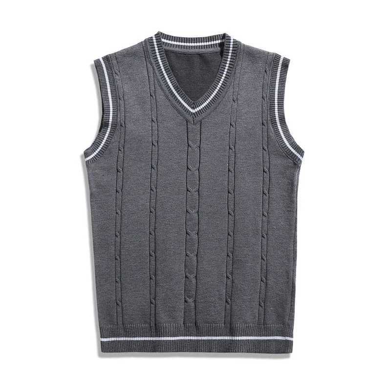 Retro V-neck college style mens knitted vest autumn and winter fried dough twisted color comparison couple sleeveless vest W240923