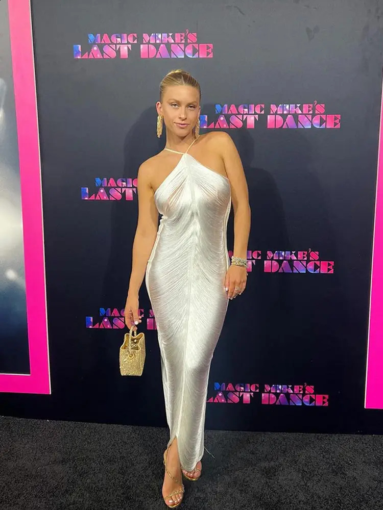 Fashion Tassel Back Slit Halter Evening Dress Women Sexy Off Shoulder Sleeveless Long Dress Female Chic Party Vestidos 240921