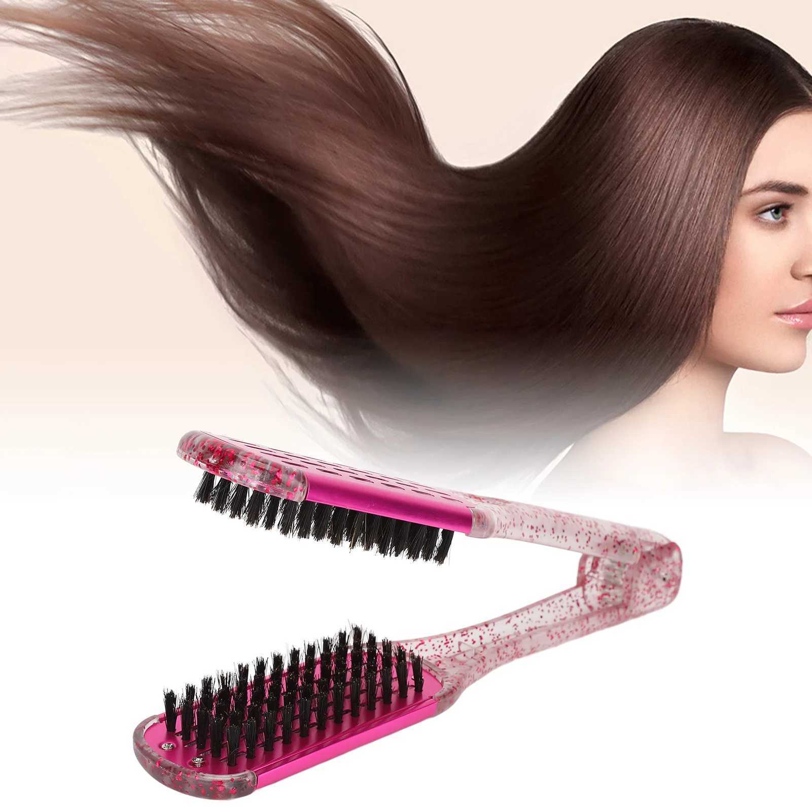 Hair straightening and splicing comb soft hair double-sided hair straightener clip brush styling tool rose red hair straightener comb CL240923