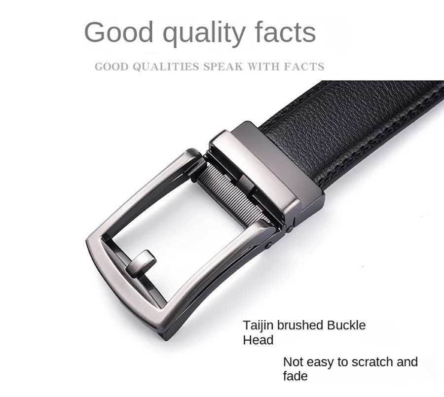 Men Leather Belt Double Track Slot Belt Black Holeless Automatic Buckle Business Casual Simple Fashion Matching Suit WearX240923