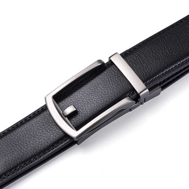 Men Leather Belt Double Track Slot Belt Black Holeless Automatic Buckle Business Casual Simple Fashion Matching Suit WearX240923