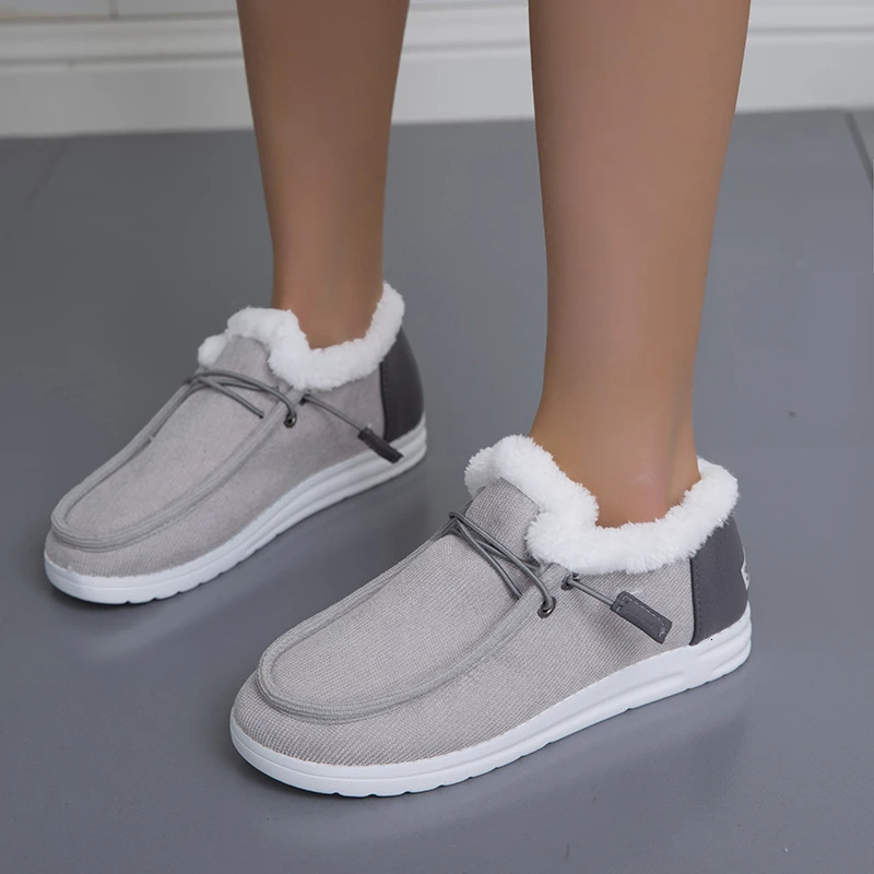 2024 New Womens Winter Ankle Slip on Suede Snow Boots Plush Natural Fur Warm Cotton Outdoor Casual Ladies Flat Shoes