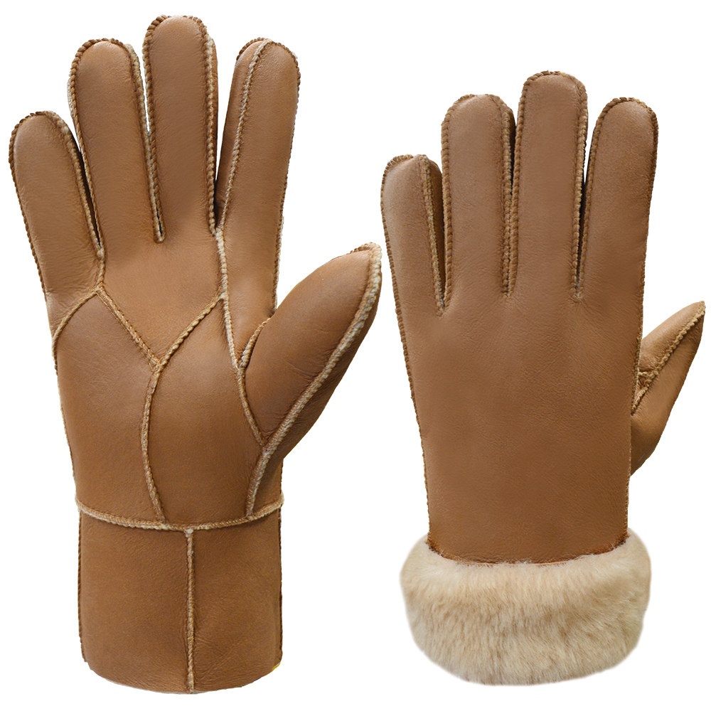 Winter Outdoor Solid Thickened Style Genuine Leather Fur Lined Gloves Mittens Wool Gloves For Men
