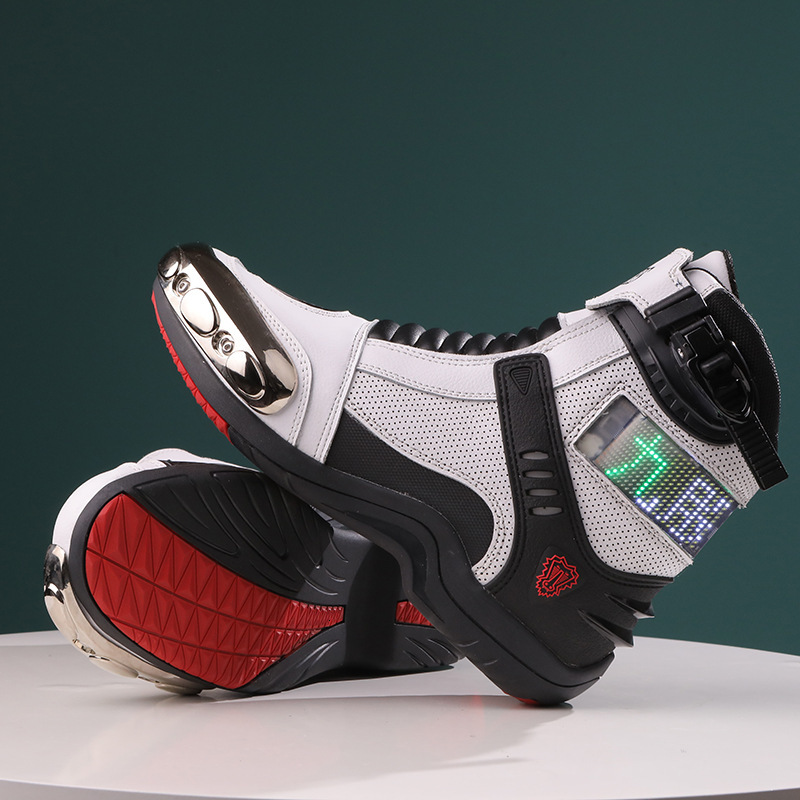ddmytiger first layer cowhide waterproof and anti fall riding with LED lights on the heel motorcycle shoes C ddmythur
