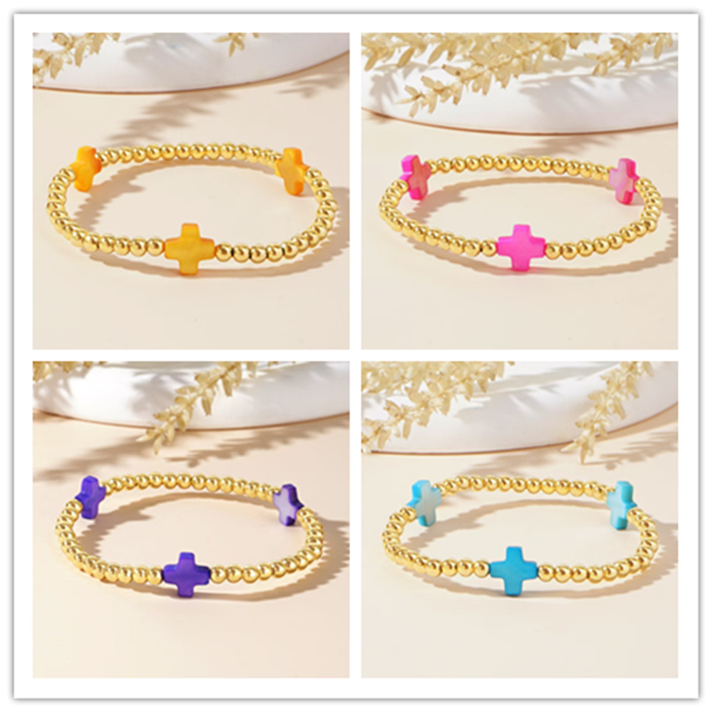 Multicolor Cross Charm Summer Bracelet For Women Pulseras Gold Plated 14 K Beads Bracelets Stackable Boho Jewelry