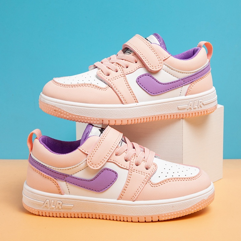 Children's low cut leather casual board new girls' color matching Korean version, boys' sports shoes, students' handsome and versa