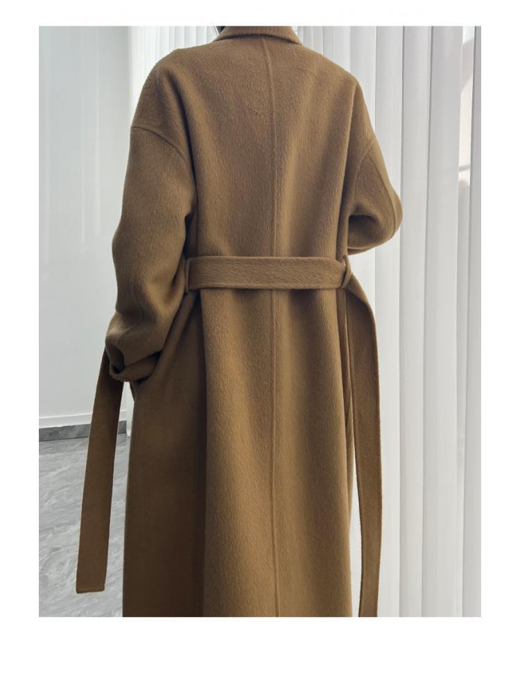 Double Breasted Office Lady Alpaca Woolen Jackets 2024 Autumn And Winter Suit Collar Loose Adjustable Waist Long Women Wool Coat