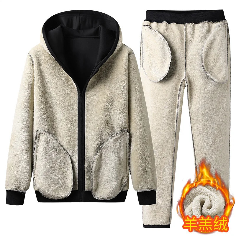 Winter Men Set Warm Thick Hooded JacketPants 2PC Sets Men Lamb cashmere Hoodies Zipper Tracksuit Man Sports Suit Plus size 6XL 240918