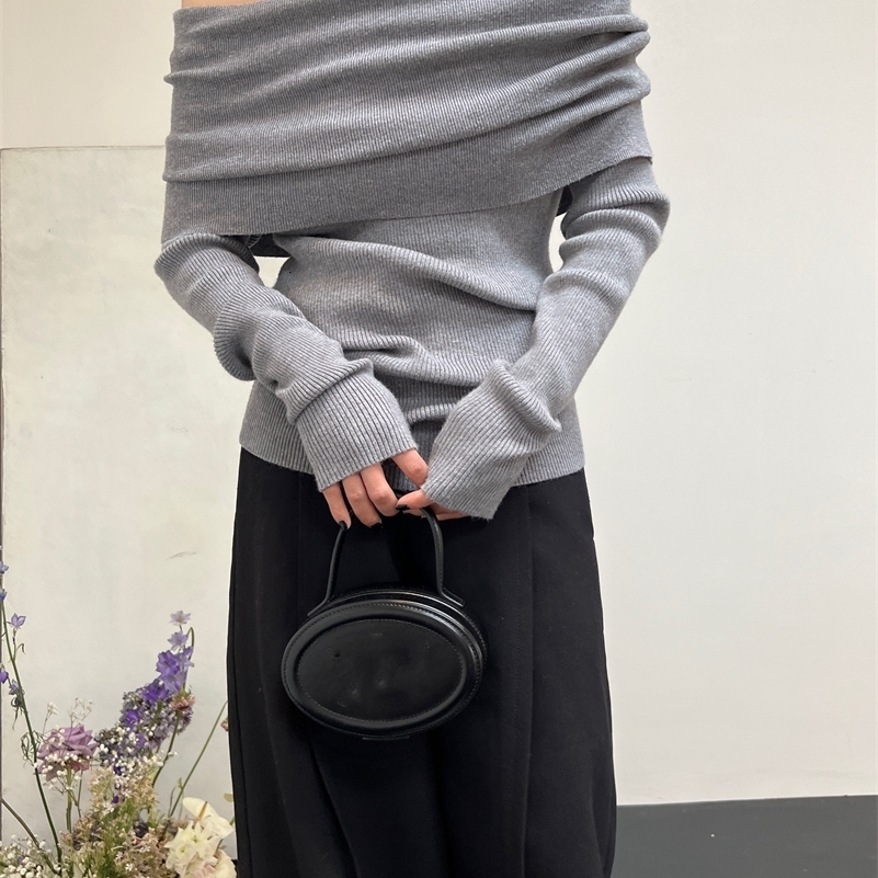 AOSSVIAO Autumn Winter Off Shoulder Women Sweaters Elegant Vintage Knitted Solid Jumper High Stretch Top Soft Chic Pullovers i240921