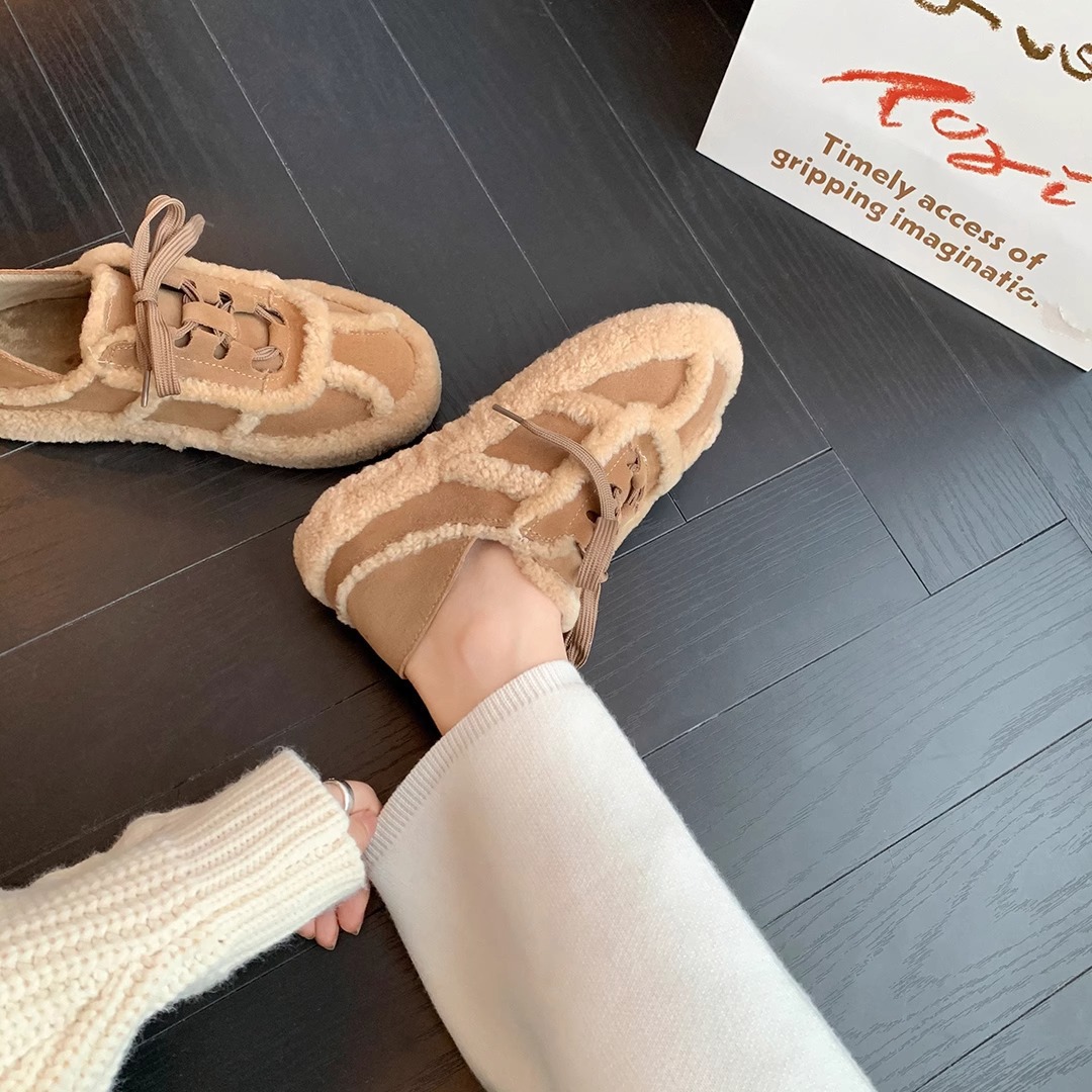 Cozy Fleece Women's Lace-Up Winter Fashion Flats Triple Black | Free Shipping 2a0c