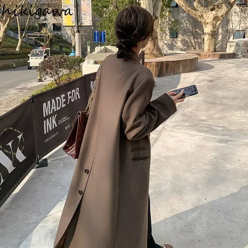 Chic Blazers for Women 2024 Ropa Mujer Temperament Solid Color Jackets Y2k Tops Streetwear Vintage Fashion Casual Long Coats 240918