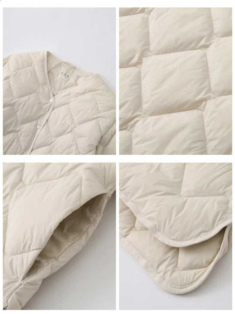 Top tier winter 90% white duck down womens ultra light jacket fashionable Korean diamond warm Oneck 240921