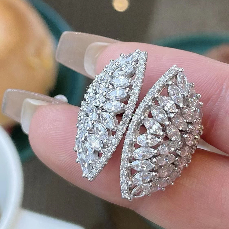 Marquise Cut White Topaz Sterg Sier Open Adjustable Ring for Women